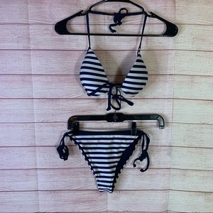 Cooclo Navy Blue Stripe Halter Top‎ Biniki Set Size XL